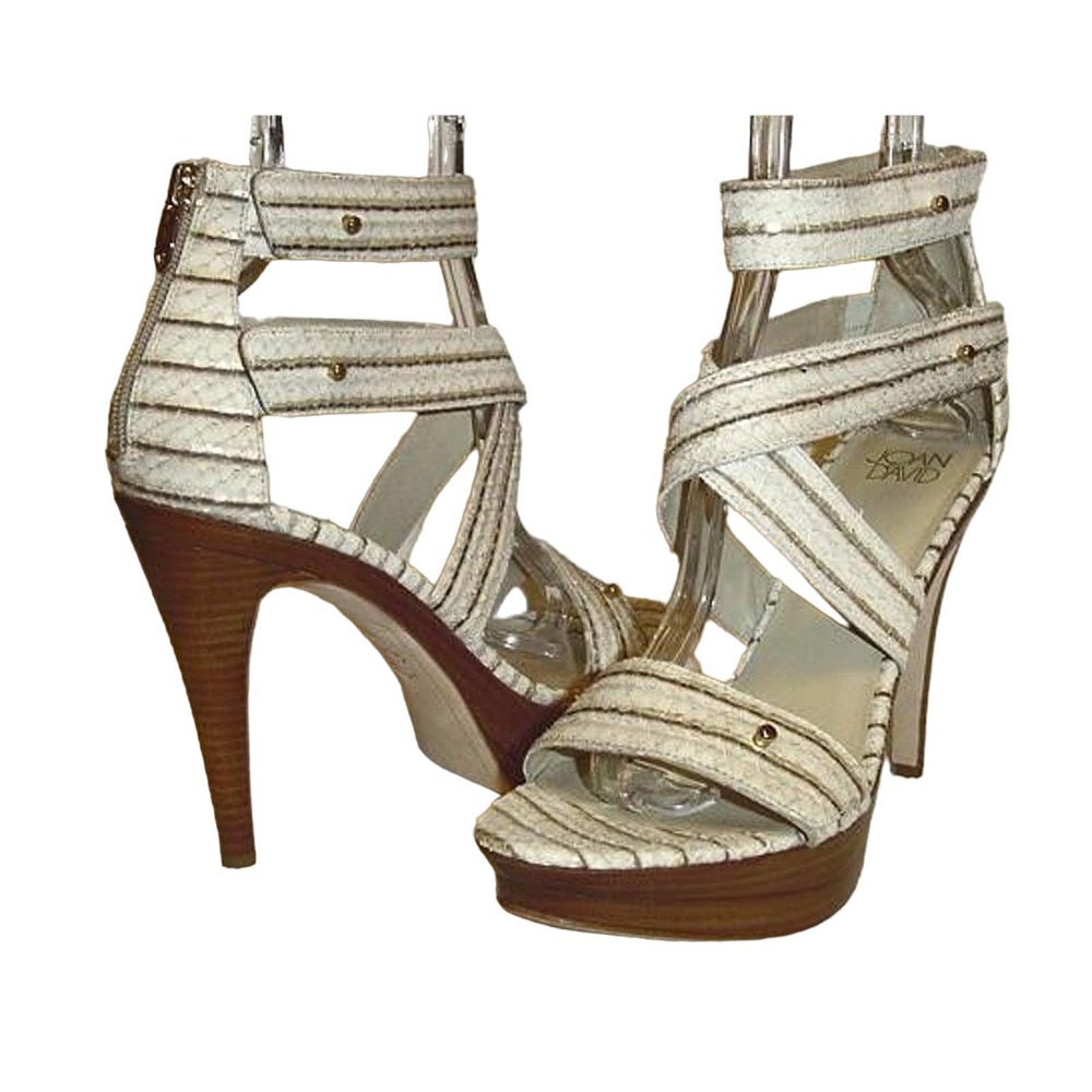 NIB$295 COLLECTION JOAN&DAVID RONELLA ANKLE STRAPS BACK ZIP STUDS SANDALS 9.5